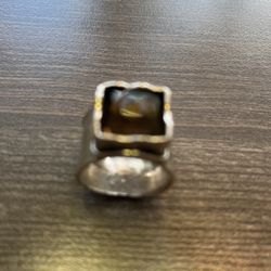 stunning Silpada .925 ring size 8 cigar hammered band & smokey quartz. R1453