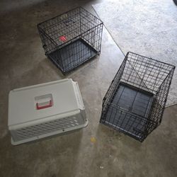 Two Pet Crates And One Pet Carrier, Pkg Deal $40.