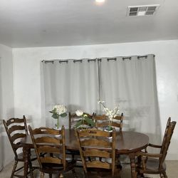 Comedor De Madera Solida Con Mesa De 2 Extensiones Y 6 Sillas 