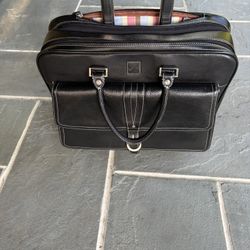 Clark & Mayfield Black Leather Rolling Laptop Bag