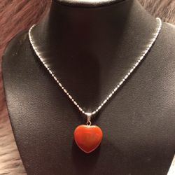 $20 Red Heart Pendant Necklace On 9.25 Silver Plated Necklace 