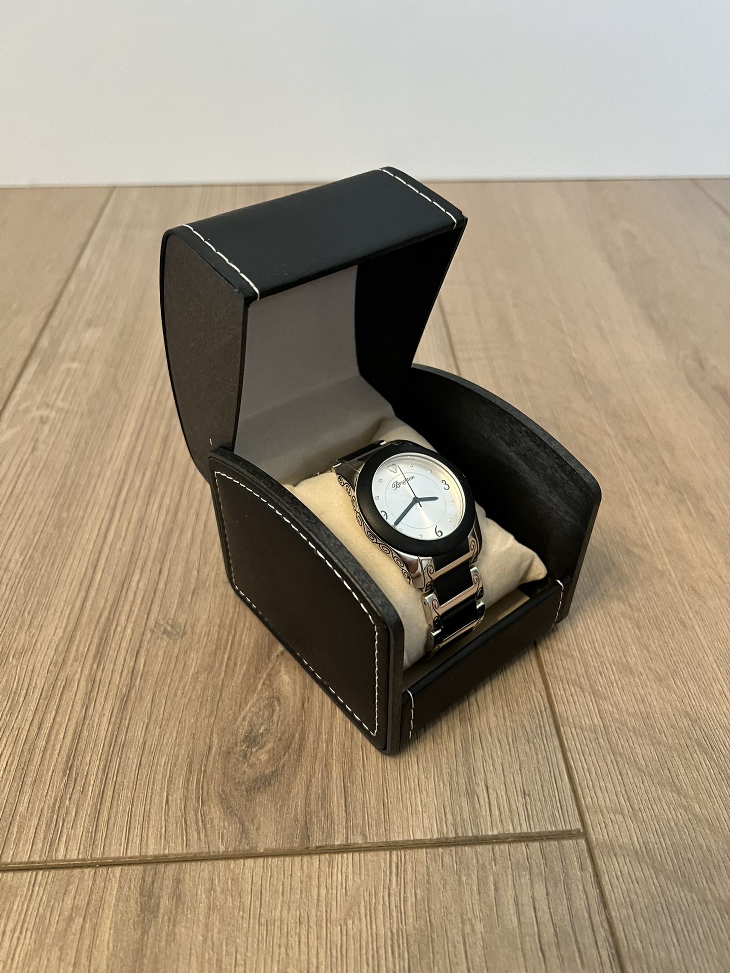 BRIGHTON Brooklyn Black And Silver Watch - Women’s 41mm Stainless Heart Accent