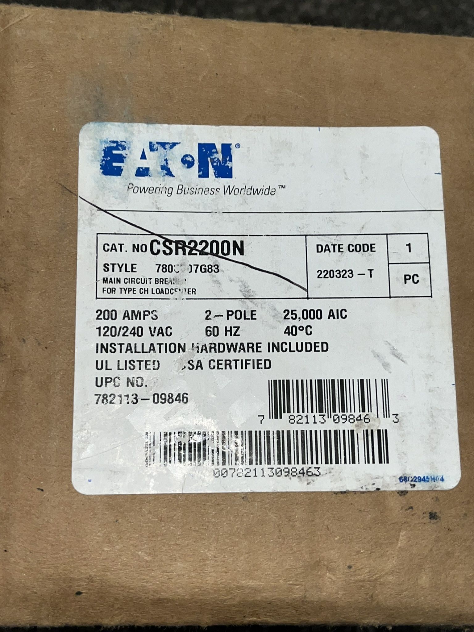 Eaton CSR2200N CH Main Breaker Kit, 200 Amp