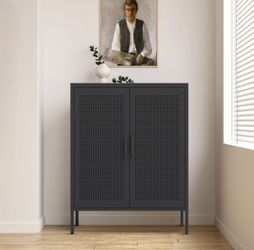 Metal Storage Cabinet Sideboard Buffet Cabinet with 2 Adjustable Shelves, Black 