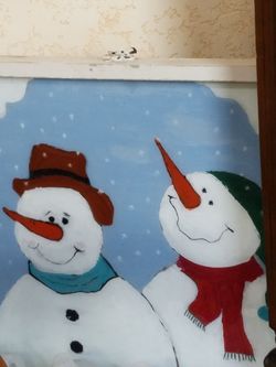 Painting on glass.Christmas snowpals, artist original painting