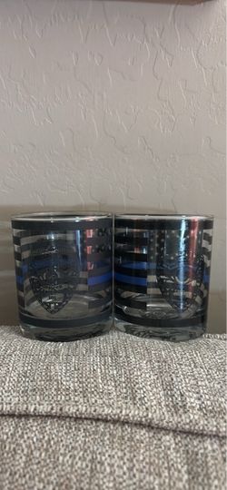 Thin Blue Line Police Badge Whiskey Glasses Set of 2