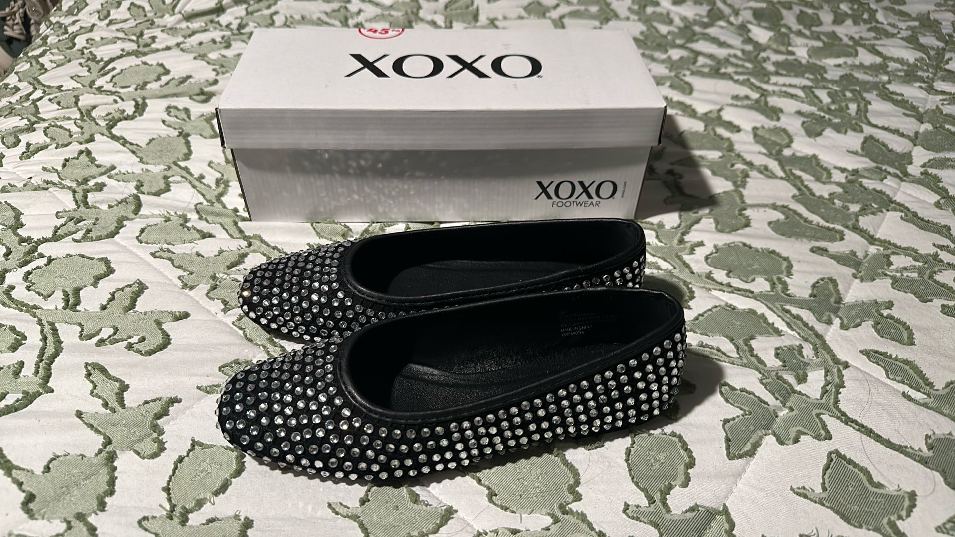 New Rhinestone Ballet Black Flats Skimmers Women’s