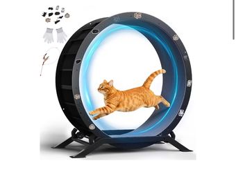 New assembled Cat Wheels, Large Cat Exercise Wheel for Indoor Cats, 40"Diameter cat treadmill Detachable Carpet & Teaser, stickers, Ultra-quiet scroll