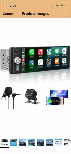 Single Din Radio Car Stereo with Apple CarPlay & Android Auto, 6.28 Inch HD Touch CarPlay Screen, Backup Cam,Bluetooth, MP5,USB Type-C, SWC, EQ, FM Ra