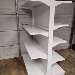 White Double-sided, rolling metal gondola store shelving