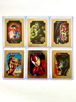 1996 Marvel Comics Fleer Marvel Masterpieces Gold Foil Gallery 6 Chase Card Set Boris Julie RARE VHTF Cyclops Hulk Magneto Sabretooth Spider-Man Beast