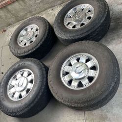 4 - 35x12.50r17LT 8x6.5 8x165.1 Stock Hummer H2 Chrome Rims Wheels With Tires!!!!!!!!!