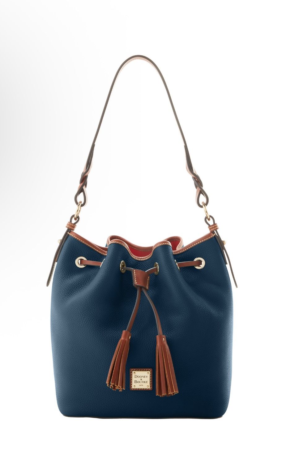 Dooney & Bourke Pebble Grain Leather Drawstring Bucket Bag Blue Shoulder Purse