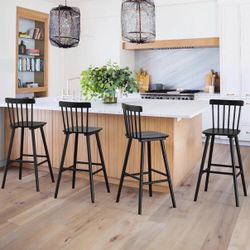 4X Black 30” solid wood bar height barstools