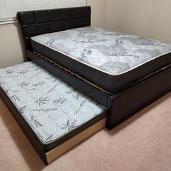 Brand New Full Bed Twin Trundle Faux Leather With 2 Mattress $549