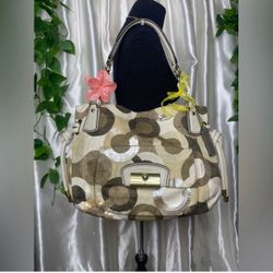 Coach Beige and Brown Patterned Shoulder Bag