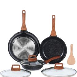 ESLITE LIFE Ceramic Nonstick Pan Set with Lids, Non-Toxic Cooking Pans for Eggs and Omelets, Compatible with All Stovetops (Gas, Electric, and Inducti