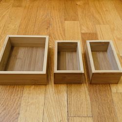 NEW Set of 3 Wooden Bamboo Storage Boxes, Drawer Organizer, Photo Boxes