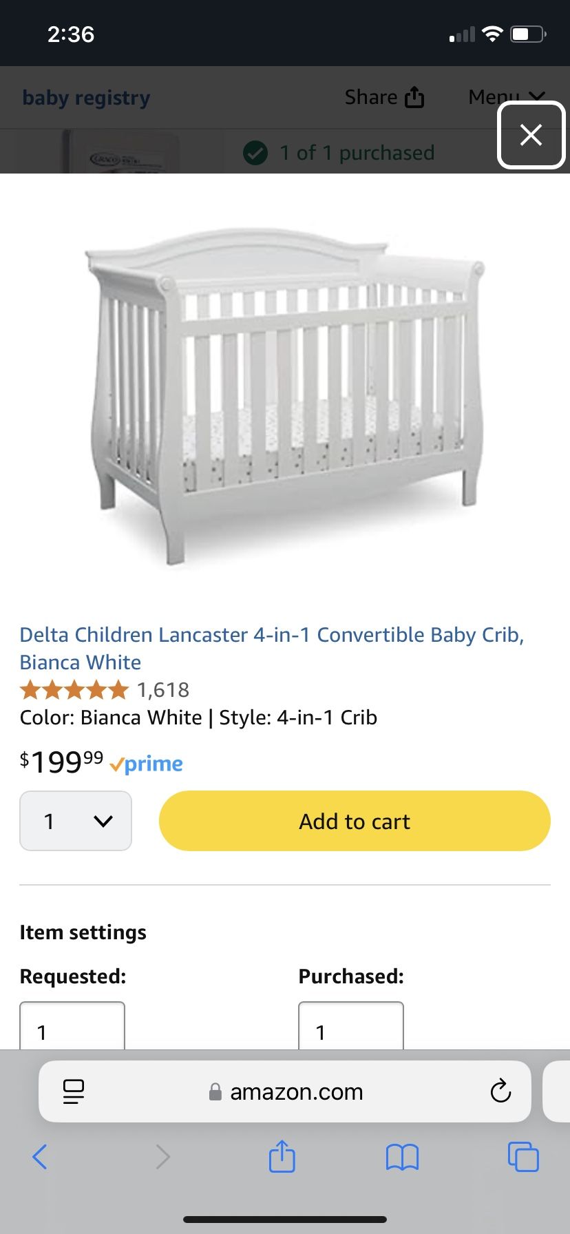 Delta Children Lancaster Convertible Baby Crib White with Graco