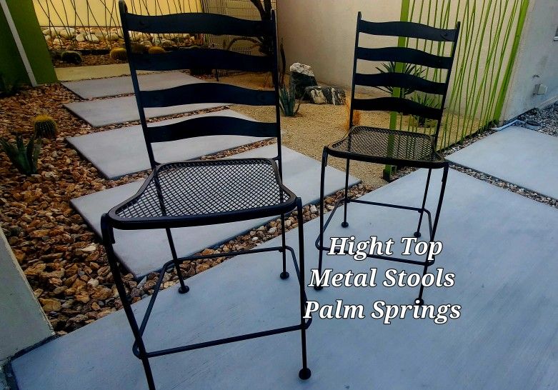 Set of Metal Frame Outdoor Bar Chairs , Mesh Seat