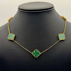 Jewelry 925 sterling silver Van cleef style Paper Clip Green clover shape necklace 20” 1mm