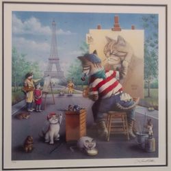 Cat Art Lithography Limited Edition Signed Numbered Framed Artwork 