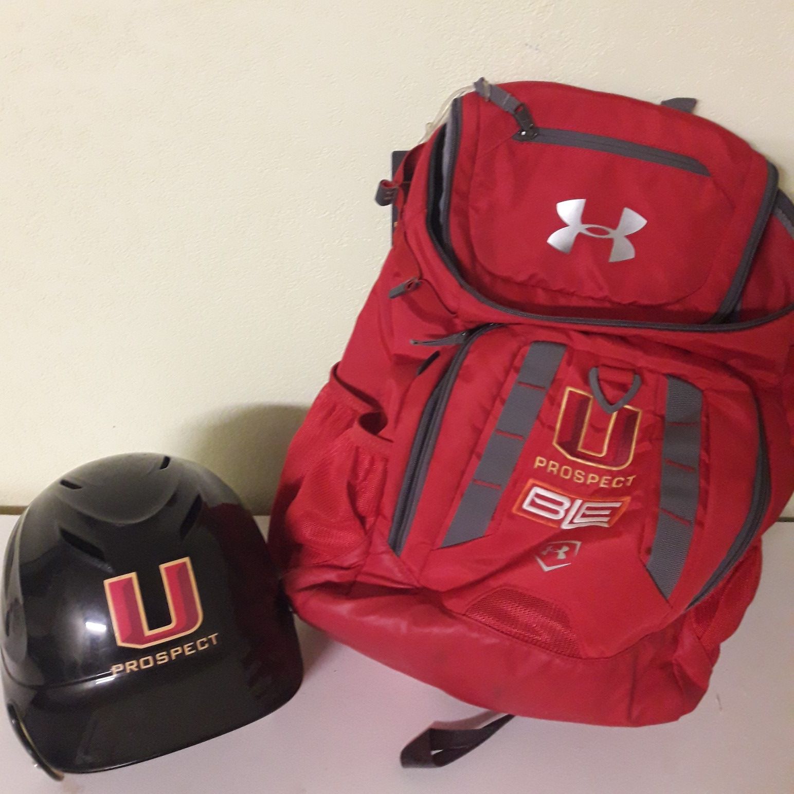 Under Armor Prospect Baseball Backpack and Helmet