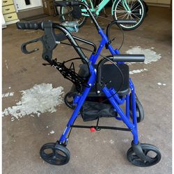 Drive Medical 795B Duet Folding Transport Wheelchair and Rollator Walker, Blue