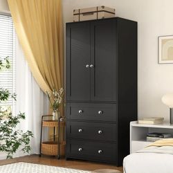 Black Wardrobe Armoire with 3 Drawers