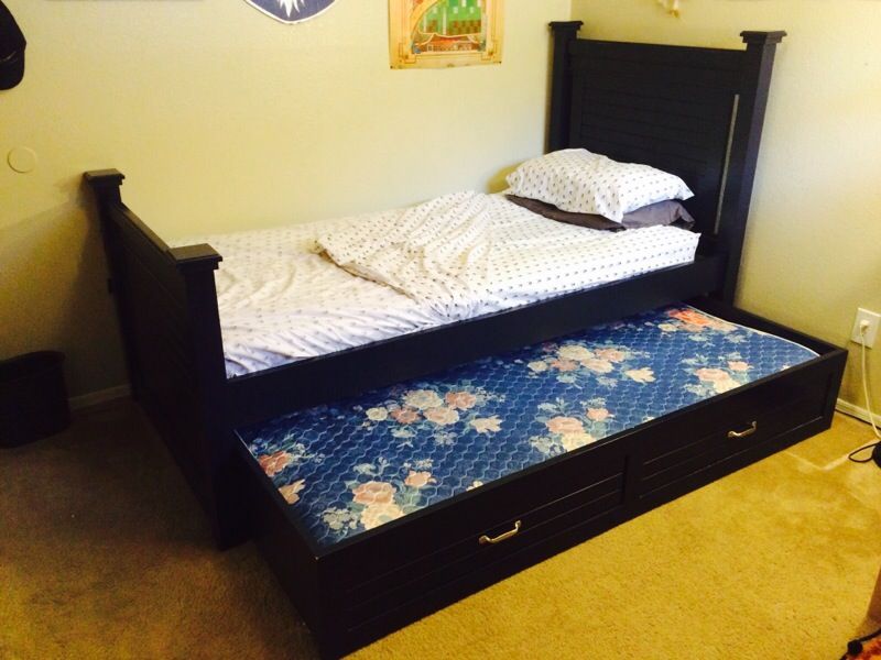 Cafe Kid navy blue twin Trundle Bed & Mattresses