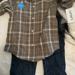 New Carters Plaid Shirt And jeans Size 3 Toddler 