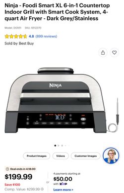 Ninja - Foodi Smart XL 6-in-1 Countertop Indoor Grill with Smart Cook System, 4-quart Air Fryer - Dark Grey/Stainless