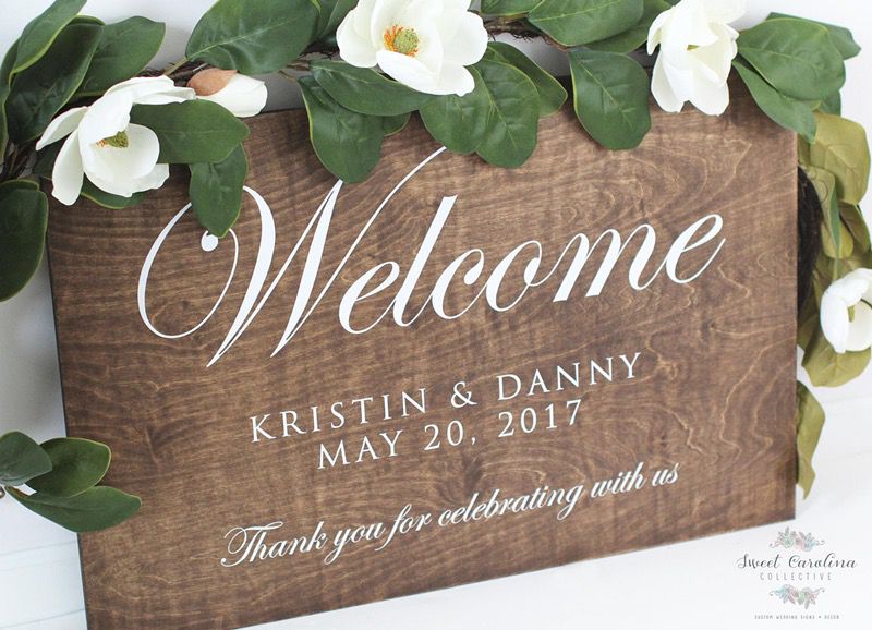Wedding sign on canvas with wood look