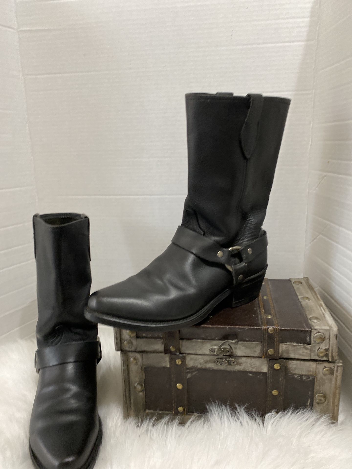 HARNESS BOOT Women Black Leather Neoprene Sz 8.5M