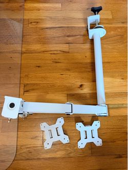 VIVO White Dual Monitor Desk Clamp Mount Tilt Rotate VESA 75x75 100x100 no screws