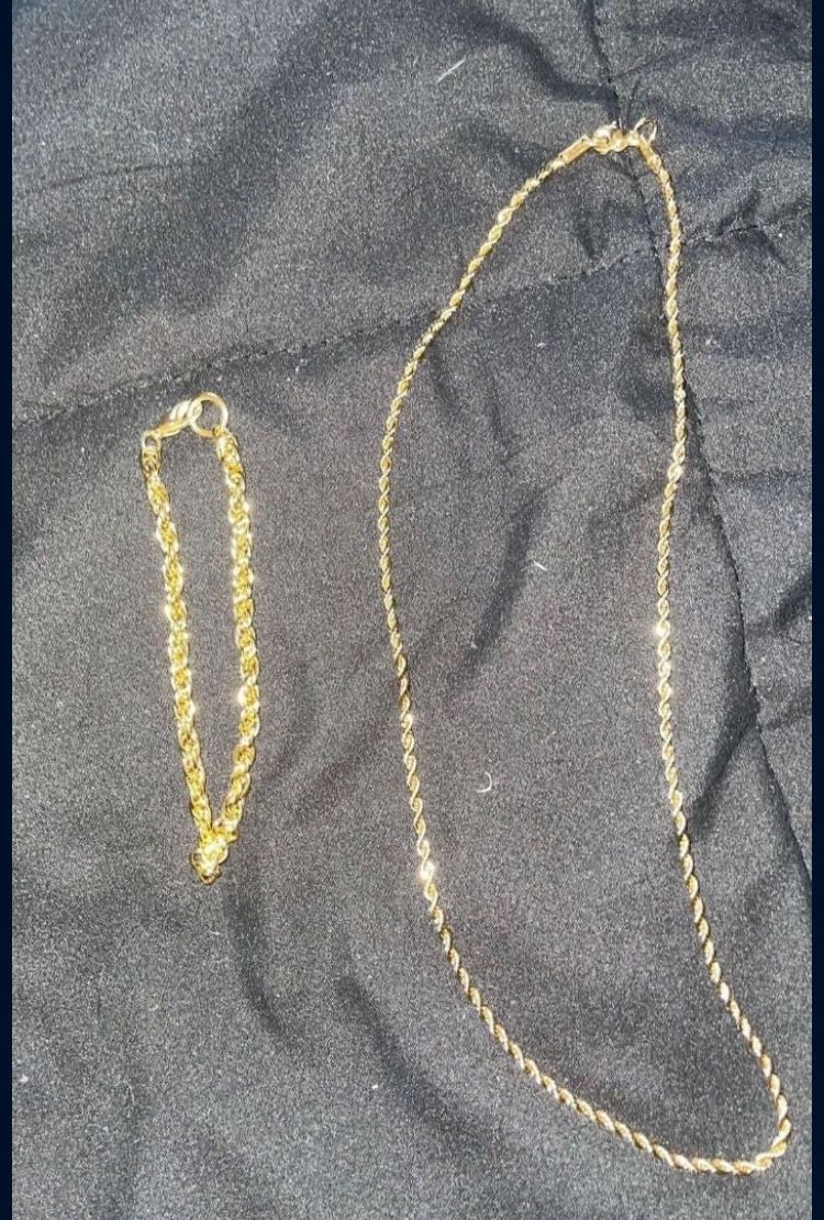18KT GOLD FILLED ROPE NECKLACE & BRACELET (2mm thick. 18in Long)