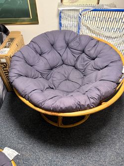 Rattan Papasan Chair with Gray Cushion