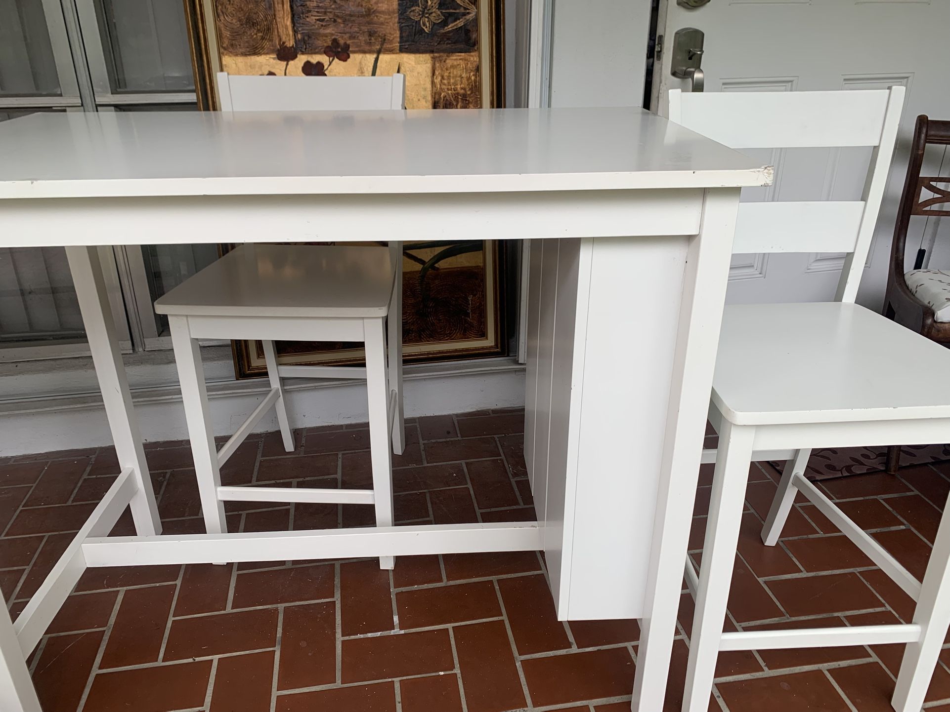 White Wood Kitchen Table With Two Chairs $ 45