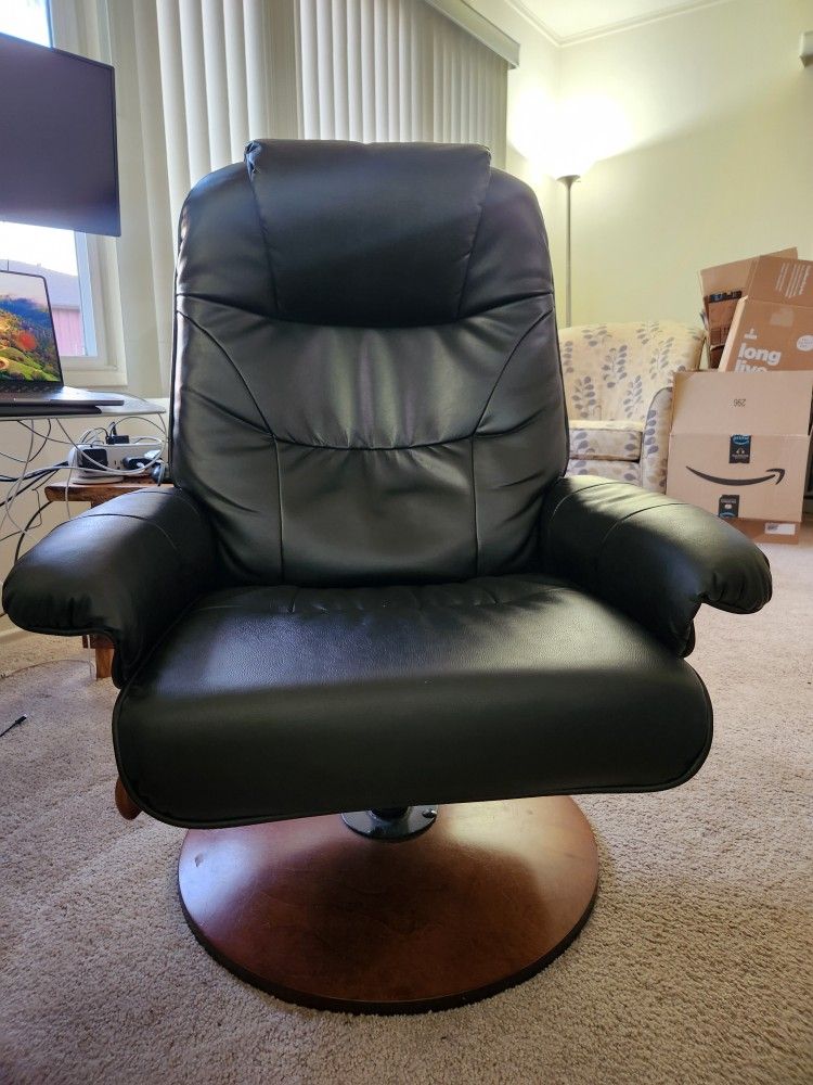 Black Leather Recliner Chair & Ottoman