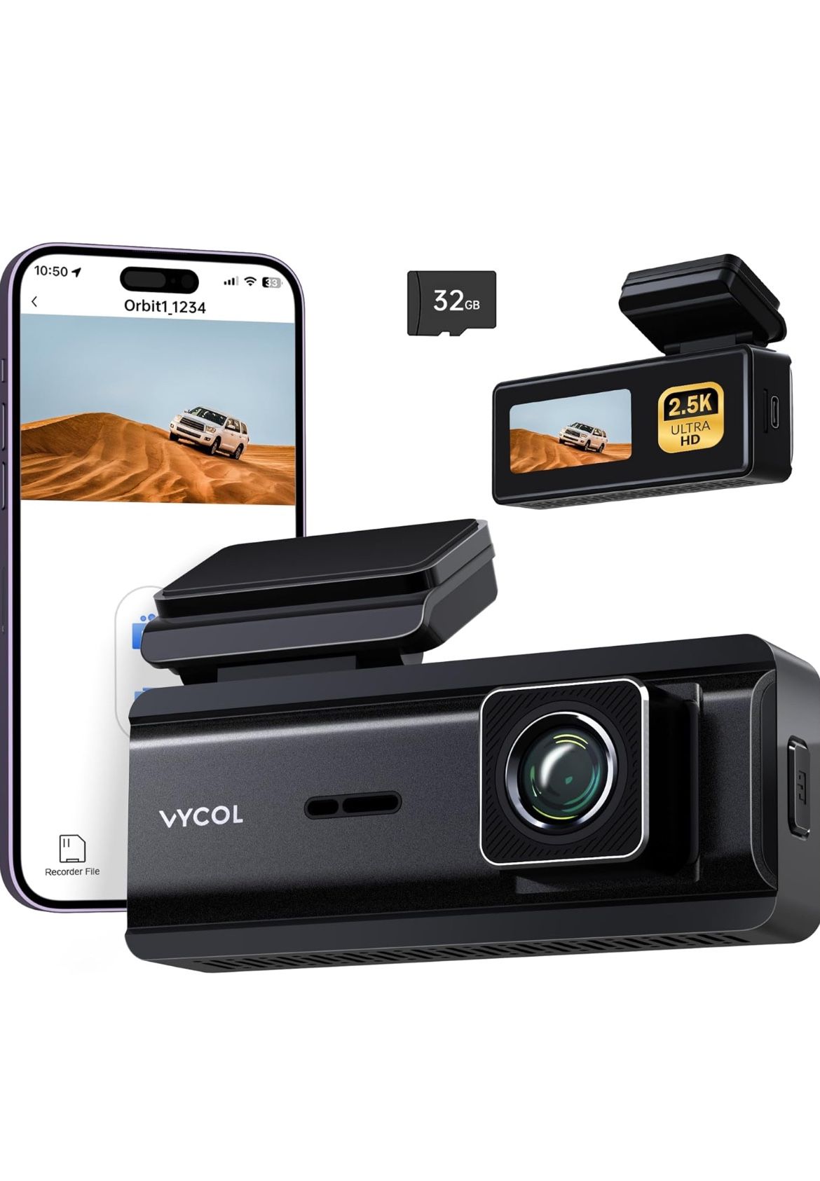 Dash Cam 2.5K WiFi, Dash Camera for Cars with 32GB Card, Mini Dashcam Car Camera, Night Vision,Voice Control, 24H Parking Mode, WDR, Loop Recording, G