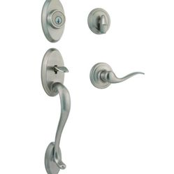 Kwikset Shelburne Satin Nickel Single Cylinder Door Handleset with Tustin Door Handle Featuring SmartKey Security @u2-983
