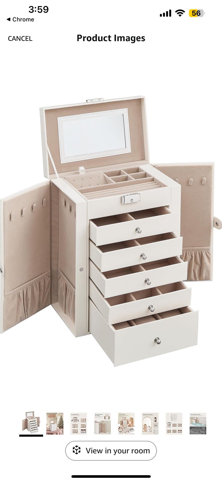 6 Tier Jewelry Box, Jewelry Case with 5 Drawers, Large Storage Capacity, with Mirror, Lockable