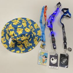 Pokemon hat and Marvel, DC, Disney, lanyard badge holder Set