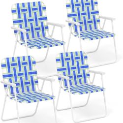 4-Pack Beach Chairs for Adults, Camping Chair with Steel Frame, Lightweight Folding Directors Chairs