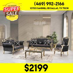 Black Classic Luxury Sofa Set 3pc - Delivery Available 