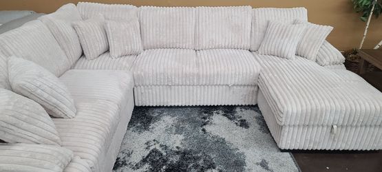 4pc Corduroy Sectional With Pullout Bed 