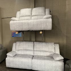 Big New Soft Grey Reclining Sofa Couch Set 
