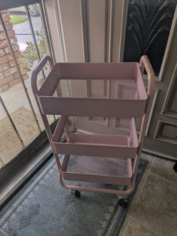 Pink 3-Tier Metal Rolling Cart