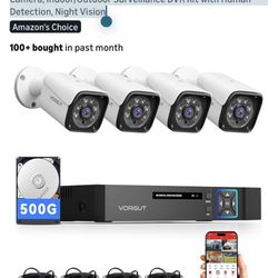 VORGUT Wired Security Camera System Outdoor, 4CH 5MP Lite AHD DVR with 500G Hard Drive, 4 x 3MP Wired CCTV Camera, Indoor/Outdoor Surveillance DVR Kit