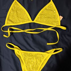 Gem Studded Neon Yellow Bikini 